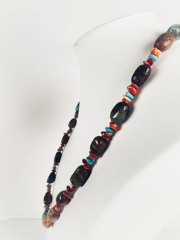 ROYSTON TURQUOISE OYSTER & KINGMAN WITH SAUCER PEARLS NECKLACE 24" (MW 158)