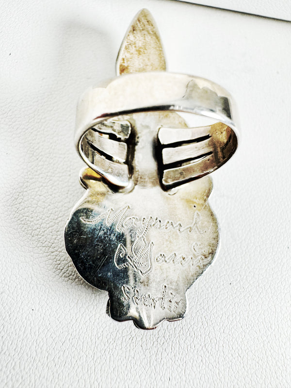 NAVAJO HANDMADE WHITE BUFFALO TURQUOISE RING SIZE 8 (MW 58)