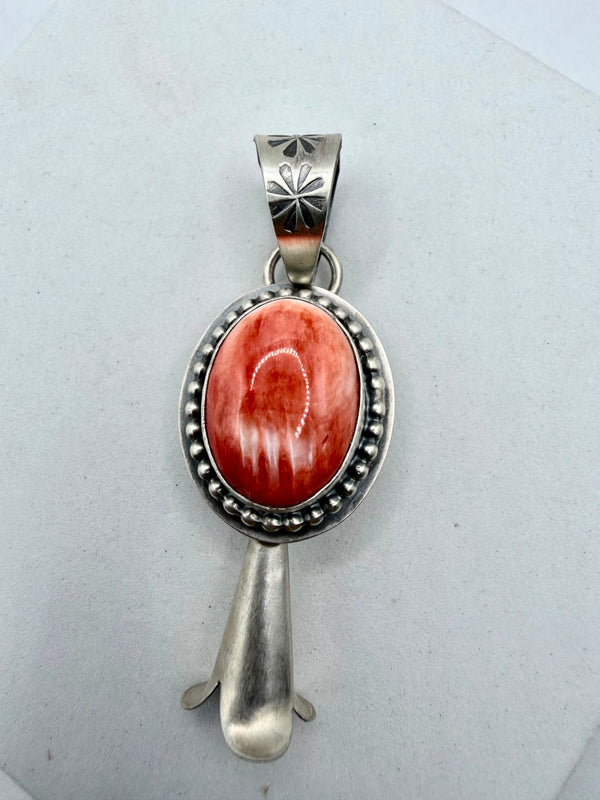 NATIVE HANDMADE CALVIN DELGARITO ORANGE SPINY OYSTER PENDANT 2.5" (ELW 32)