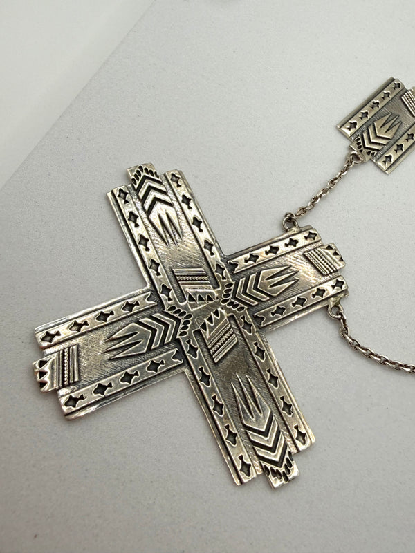 STERLING SILVER ZIA INSPIRED ADJUSTABLE STATEMENT NECKLACE 15-22" BY HESPERA (JR 116)