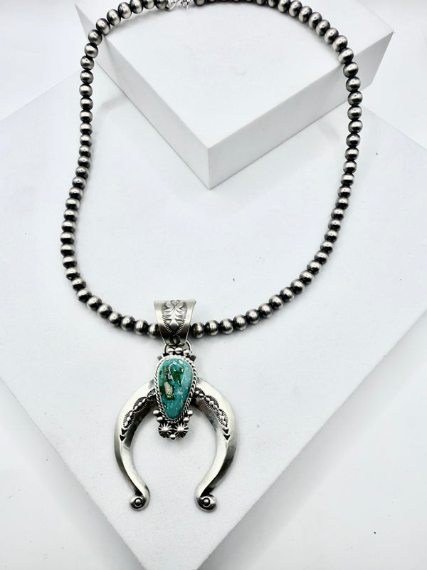 SAMUEL YELLOWHAIR SONORAN GOLD TURQUOISE NAJA NAVAJO PEARLS NECKLACE 18" (NP 45)