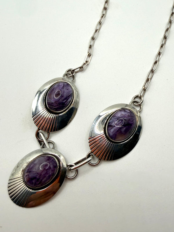 CHAROITE SS NECKLACE (18") & EARRINGS SET (LL 21)