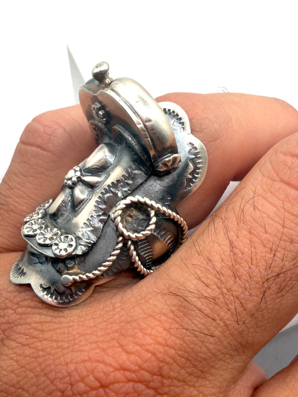 TIM YAZZIE ALL STERING SILVER SADDLE RING SIZE 10 (LA 9)