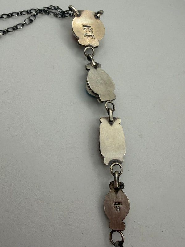 VICKY HICKS MULTISTONES DROP (6.5") NECKLACE NATIVE HANDMADE ADJ 20" (LA 20)