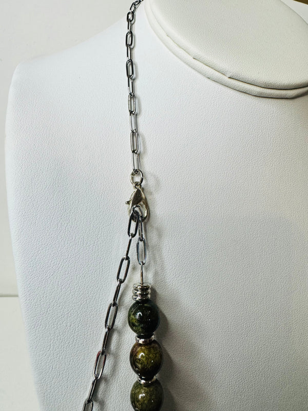 BESPOKE JASPER PEARLS PAPERCLIP NECKLACE 22-30" (MW 357)