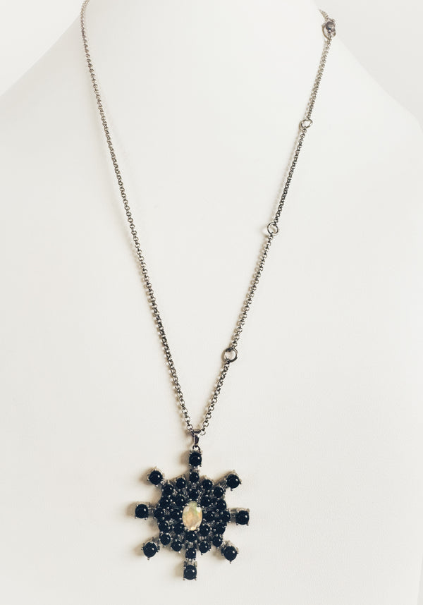 WELO OPAL BLACK ONYX CLUSTER NECKLACE 16-22" (MW 197)