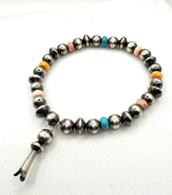 MULTISTONES NAVAJO SAUCER PEARLS BLOSSOM STRETCH BRACELET (TC 19)