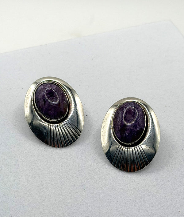 CHAROITE SS NECKLACE (18") & EARRINGS SET (LL 21)