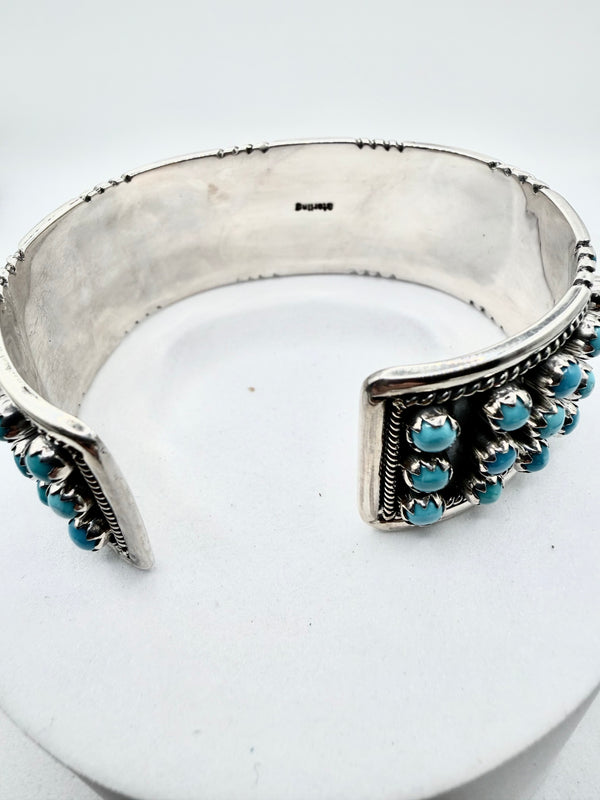 SLEEPING BEAUTY TURQUOISE CLUSTER STERLING SILVER ADJUSTABLE CUFF (NP 51)