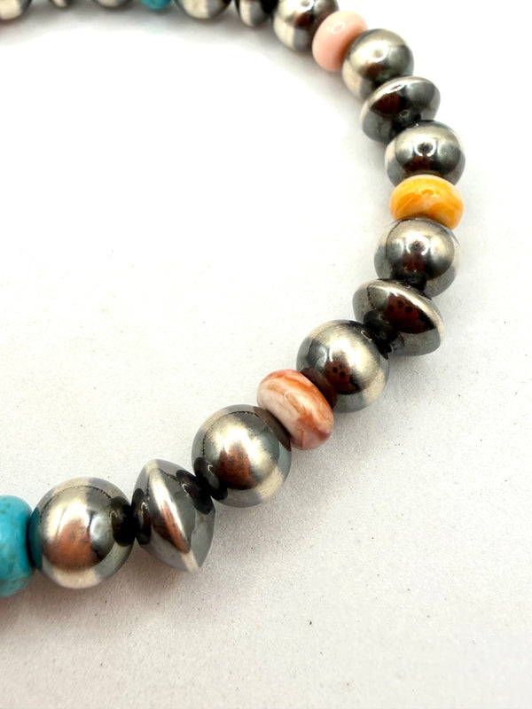 MULTISTONES NAVAJO SAUCER PEARLS BLOSSOM STRETCH BRACELET (TC 19)