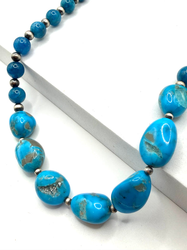 NAVAJO PEARLS MORENCI TURQUOISE & APATITE SOUTHWESTERN BLUE NECKLACE 22" (LL 80)