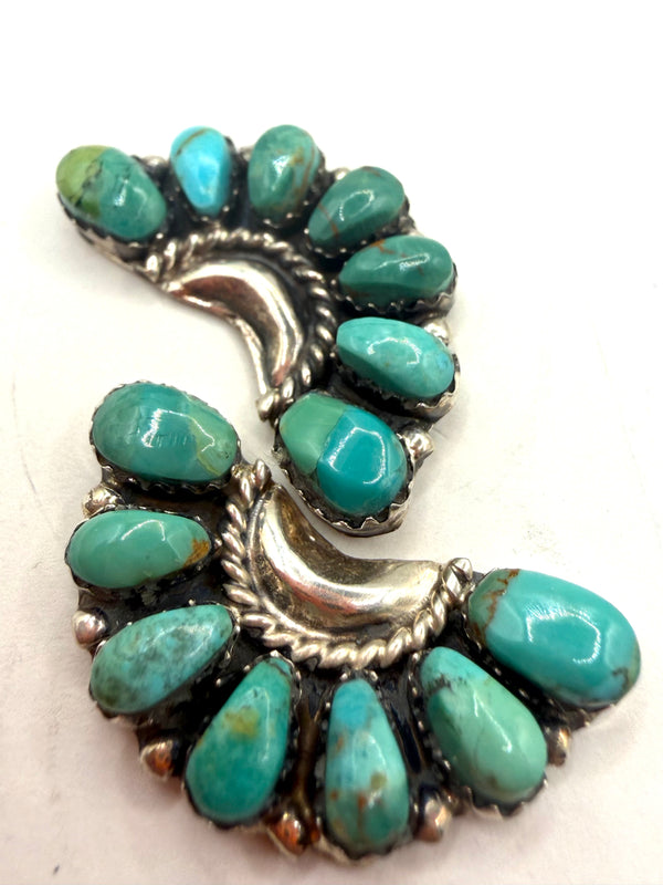 DANNY WAUNEKA & J WAUNEKA HALF CLUSTER EARRINGS NATIVE HANDMADE (LA 11)