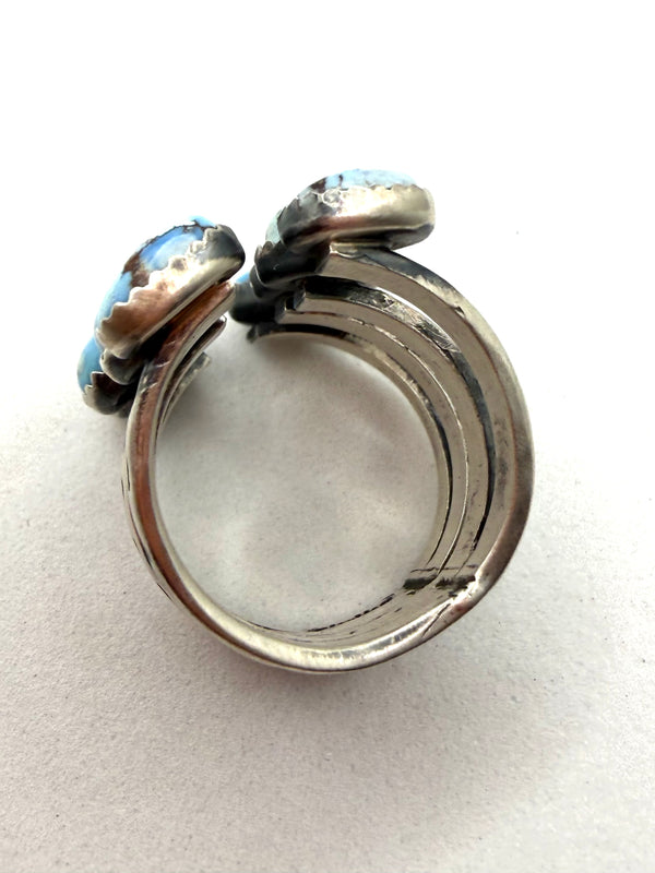 CHARLES JOHNSON GOLDEN HILLS CLUSTER NATIVE HANDMADE SS ADJUSTABLE RING (LA 22)