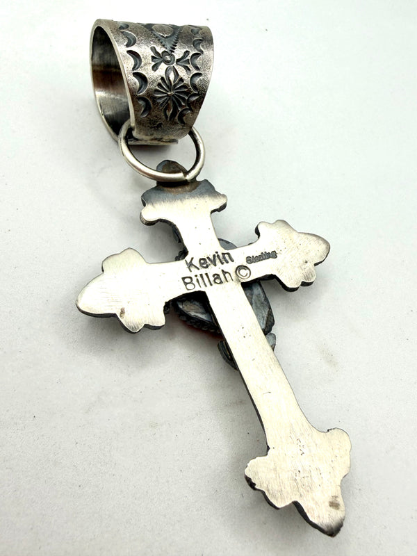 KEVIN BILLAH MEDITERRANEAN CORAL BIG BAIL STATEMENT CROSS PENDANT 3” (TC 21)