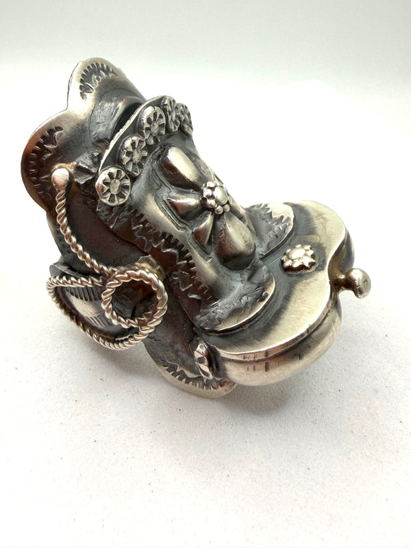 TIM YAZZIE ALL STERING SILVER SADDLE RING SIZE 10 (LA 9)