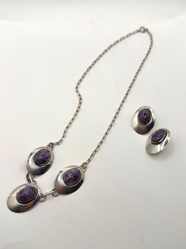 CHAROITE SS NECKLACE (18") & EARRINGS SET (LL 21)