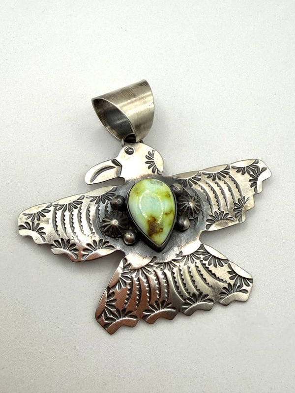 CHIMNEY BUTTE PALOMINO VERASCITE NATIVE HANDMADE SS THUNDERBIRD PENDANT 3" (NP 22)