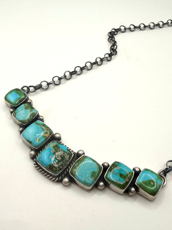 PATRICK YAZZIE SONORAN GOLD TURQUOISE BAR ADJ NECKLACE 22" (LA 19)