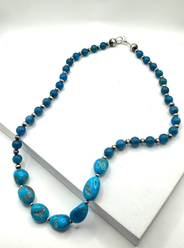 NAVAJO PEARLS MORENCI TURQUOISE & APATITE SOUTHWESTERN BLUE NECKLACE 22" (LL 80)