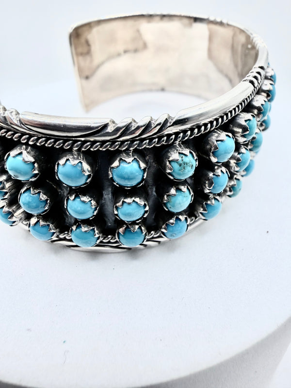 SLEEPING BEAUTY TURQUOISE CLUSTER STERLING SILVER ADJUSTABLE CUFF (NP 51)