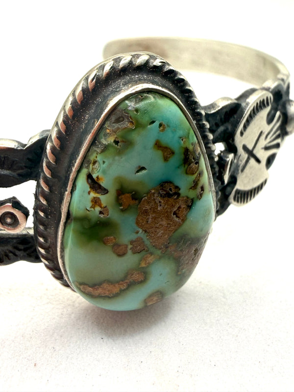 LEROY JAMES SONORAN GOLD TURQUOISE NATIVE HANDMADE ADJ CUFF (LA 18)