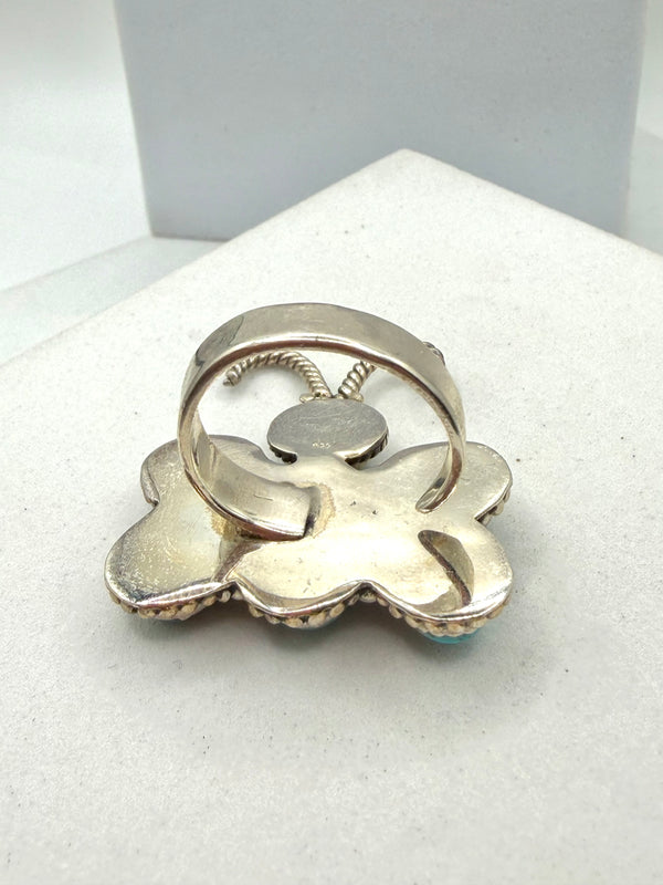 KINGMAN TURQUOISE ADJUSTABLE STERLING SILVER BUTTERFLY RING (LN 54)