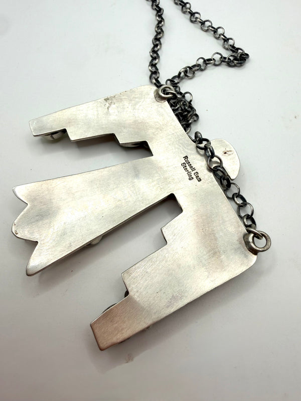 NATIVE HANDMADE MULTITURQUOISE THUNDERBIRD ADJUSTABLE NECKLACE 21" BY RUSSELL SAM (NP 17)
