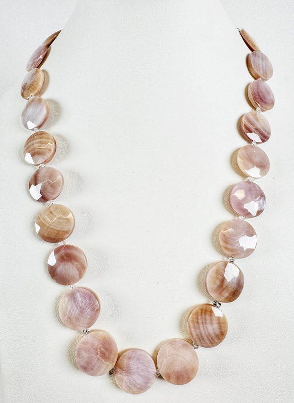 FACETED PINK MOTHER OF PEARL PEARLS NECKLACE 20-24" (MW 99)