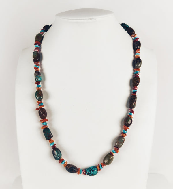 ROYSTON TURQUOISE OYSTER & KINGMAN WITH SAUCER PEARLS NECKLACE 24" (MW 158)