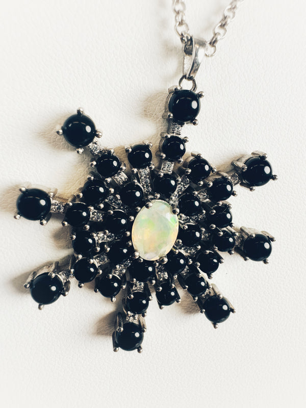 WELO OPAL BLACK ONYX CLUSTER NECKLACE 16-22" (MW 197)