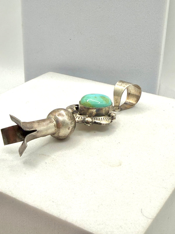 JUANITA MCDONALD LONG SONORAN GOLD TURQUOISE NATIVE HANDMADE BLOSSOM PENDANT 2 3/4" (LN 51)