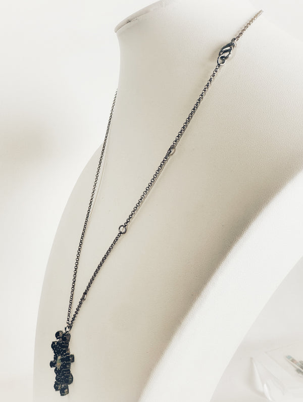 WELO OPAL BLACK ONYX CLUSTER NECKLACE 16-22" (MW 197)