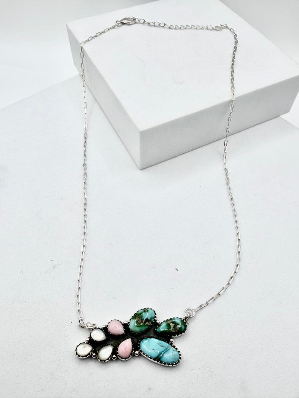 PINK CONCH MOTHER-OF-PEARL SONORAN GOLD TURQUOISE 18-20" NECKLACES (NP 56)
