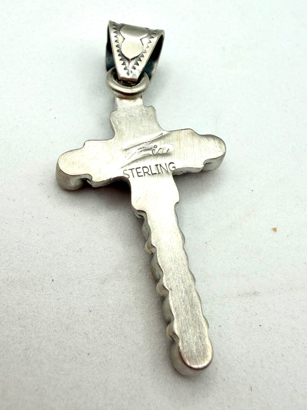 TONY YAZZIE NATIVE HANDMADE MEDITERRANEAN CORAL CLUSTER CROSS PENDANT 2.5” (TC 22)