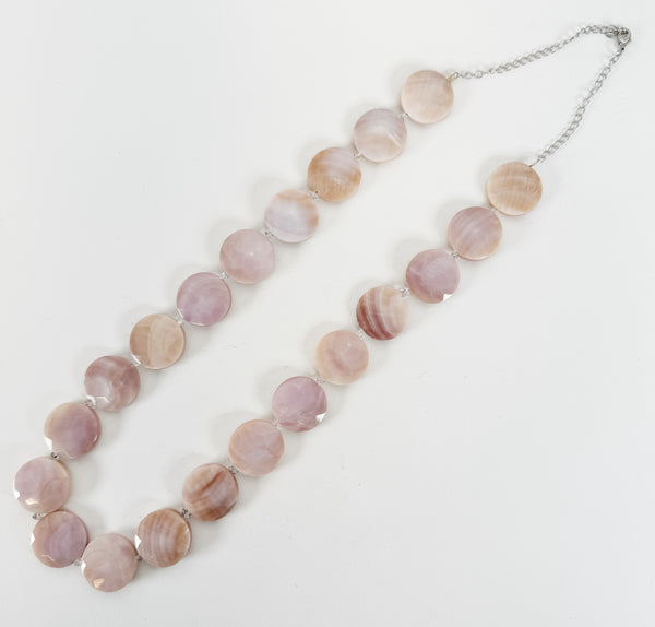 FACETED PINK MOTHER OF PEARL PEARLS NECKLACE 20-24" (MW 99)
