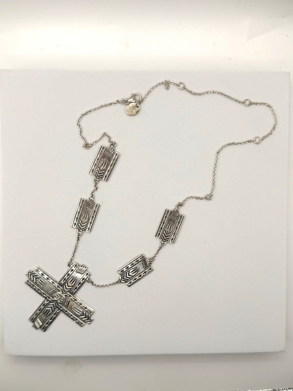 STERLING SILVER ZIA INSPIRED ADJUSTABLE STATEMENT NECKLACE 15-22" BY HESPERA (JR 116)