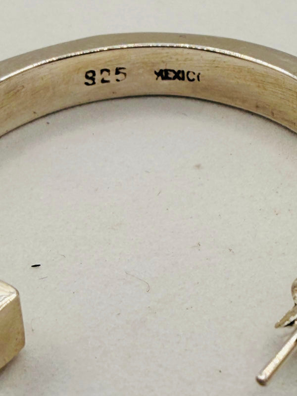 TAXCO SILVER STAMPED KINGMAN TURQUOISE HOOP EARRINGS (ELW 67)