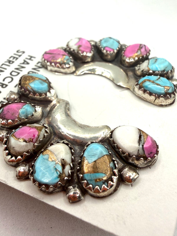 DANNY WAUNEKA & J WAUNEKA HALF CLUSTER EARRINGS NATIVE HANDMADE (LA 11)