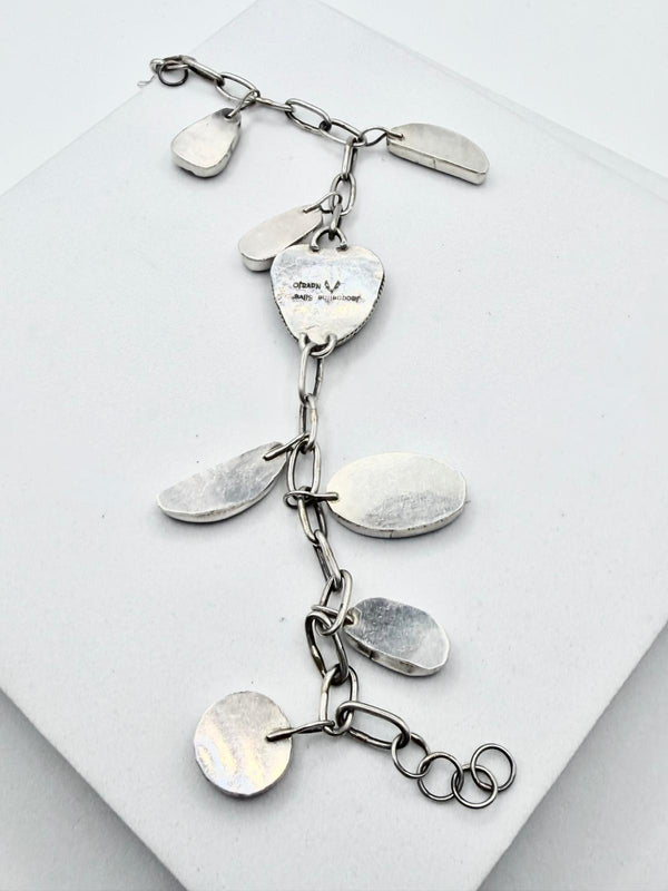JACQUELINE SILVER NATIVE HANDMADE ROYSTON RIBBON TURQUOISE & IVORY MOTHER-OF-PEARL ADJUSTABLE BRACELET (UP TO 9")  (NP 55)
