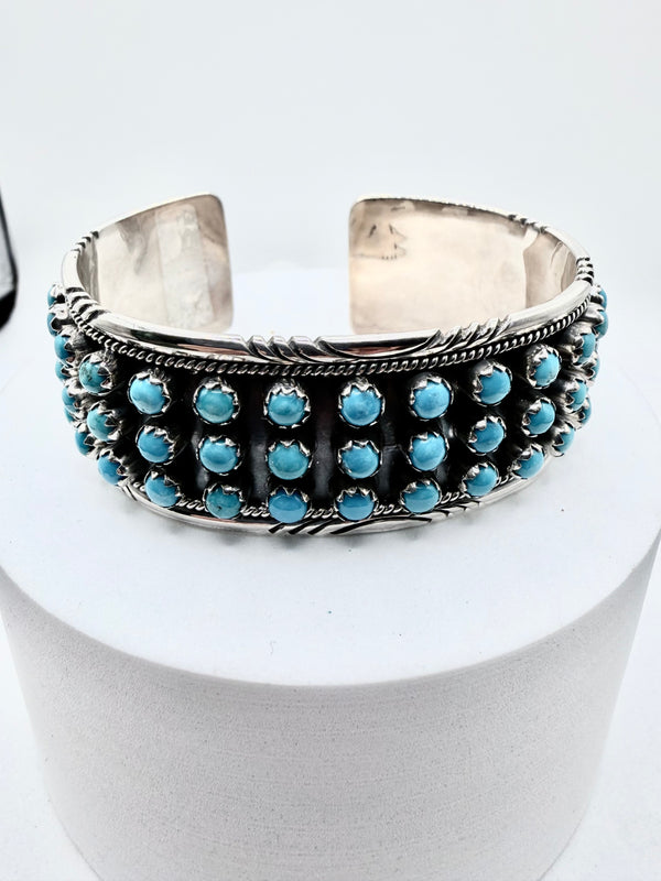 SLEEPING BEAUTY TURQUOISE CLUSTER STERLING SILVER ADJUSTABLE CUFF (NP 51)