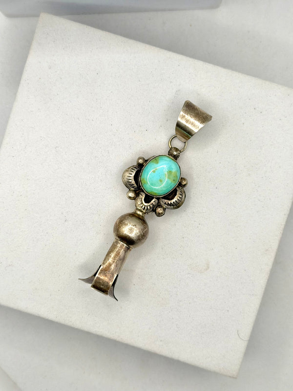 JUANITA MCDONALD LONG SONORAN GOLD TURQUOISE NATIVE HANDMADE BLOSSOM PENDANT 2 3/4" (LN 51)
