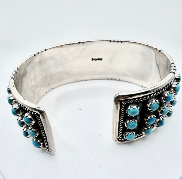 SLEEPING BEAUTY TURQUOISE CLUSTER STERLING SILVER ADJUSTABLE CUFF (NP 51)