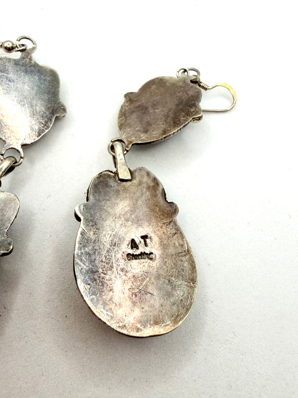 ABEL TOLEDO VINTAGE NATIVE HANDMADE SUGILITE CHAROITE FISHHOOK EARRINGS 3.5” (LL 75)