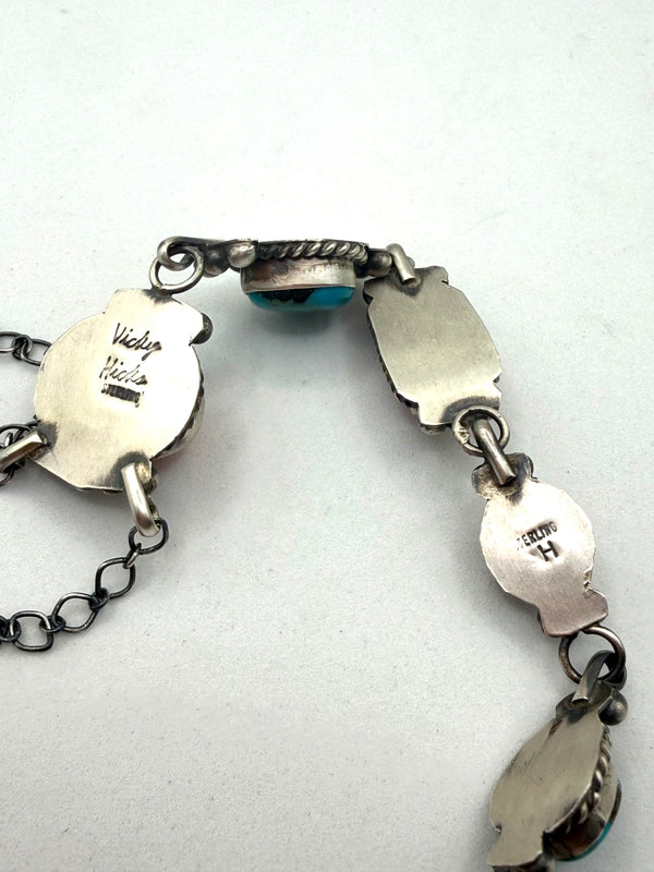 VICKY HICKS MULTISTONES DROP (6.5") NECKLACE NATIVE HANDMADE ADJ 20" (LA 20)