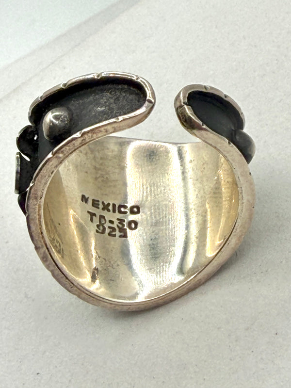 TAXCO SILVER STAMPED "DIA DE LOS MUERTOS" SKELETON ADJUSTABLE RING (LN 50)