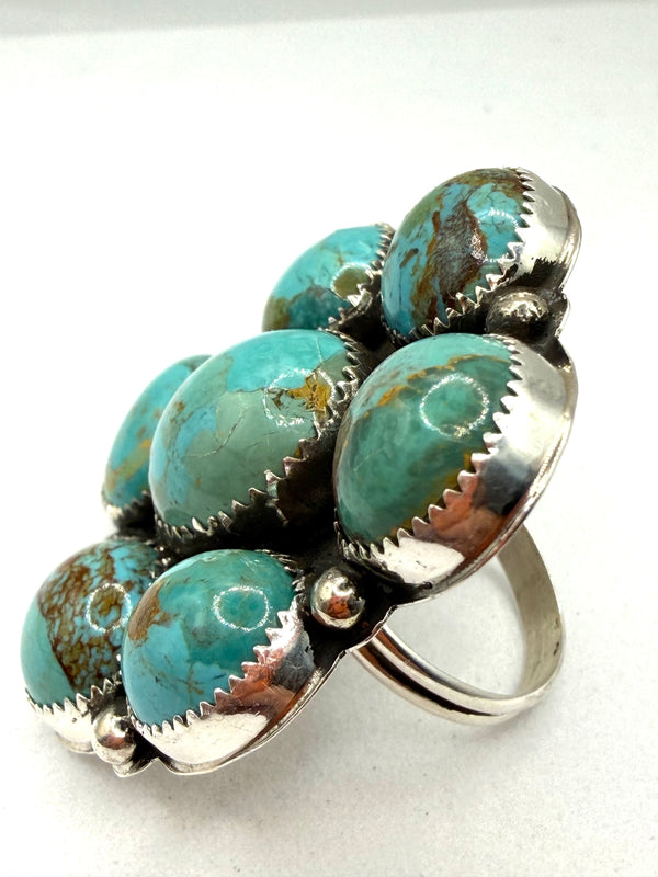 JOLENE BEGAY MINE 8 TURQUOISE CLUSTER NATIVE HANDMADE RING SIZE 8 (LA 5)
