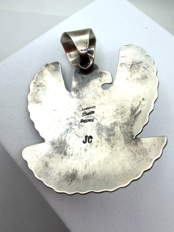 CHIMNEY BUTTE SONORAN GOLD TURQUOISE NATIVE HANDMADE SS THUNDERBIRD PENDANT 2.5" (NP 23)