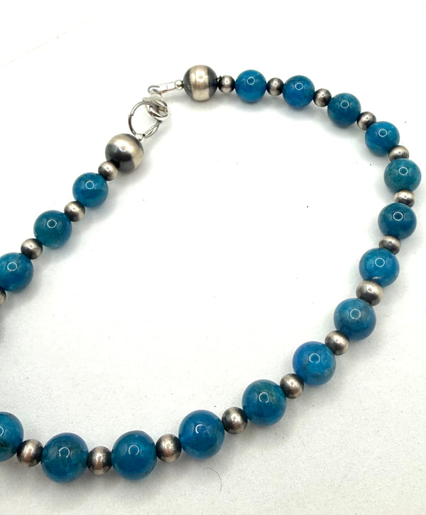 NAVAJO PEARLS MORENCI TURQUOISE & APATITE SOUTHWESTERN BLUE NECKLACE 22" (LL 80)