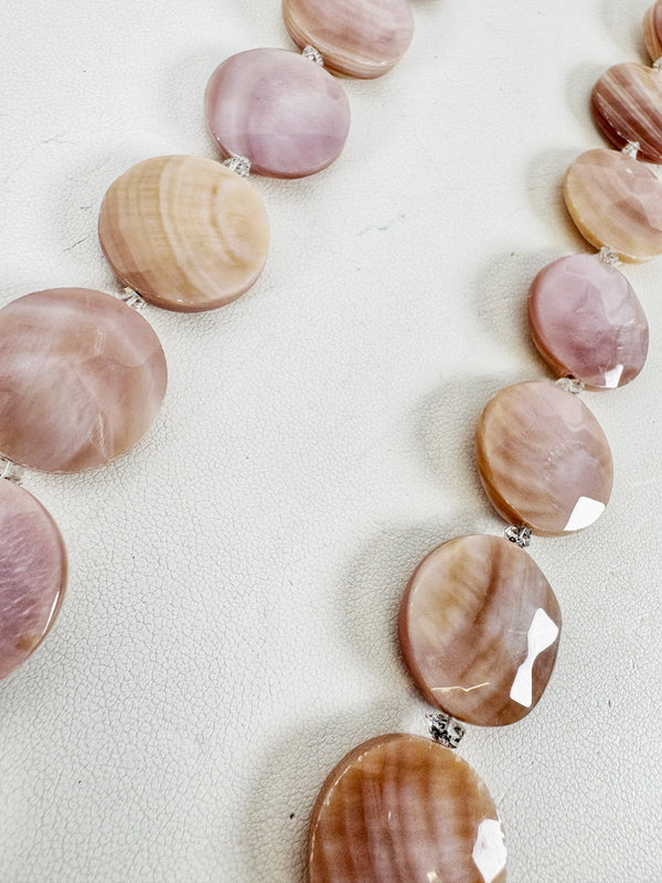 FACETED PINK MOTHER OF PEARL PEARLS NECKLACE 20-24" (MW 99)