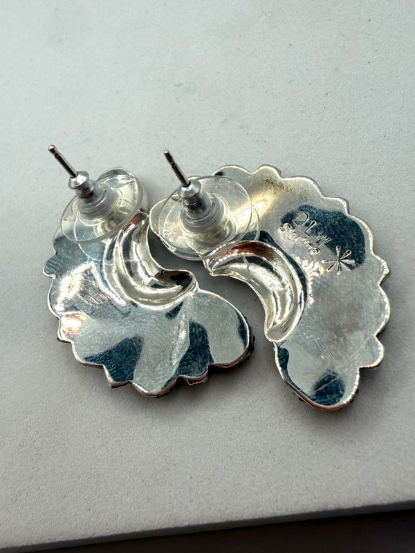 DANNY WAUNEKA & J WAUNEKA HALF CLUSTER EARRINGS NATIVE HANDMADE (LA 11)